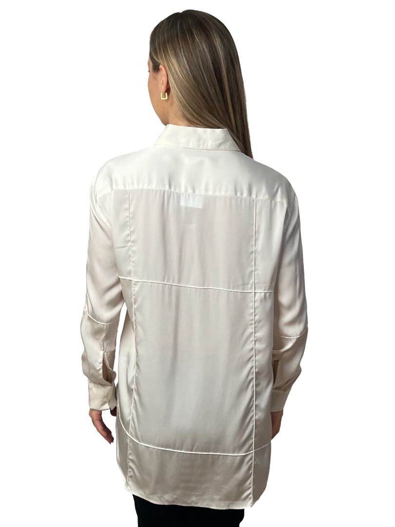 Acne Studios Cream Silk Blend Panel Shirt. Size: 36