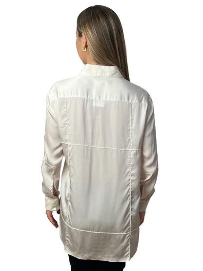 Acne Studios Cream Silk Blend Panel Shirt. Size: 36