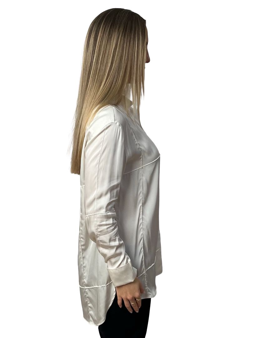 Acne Studios Cream Silk Blend Panel Shirt. Size: 36