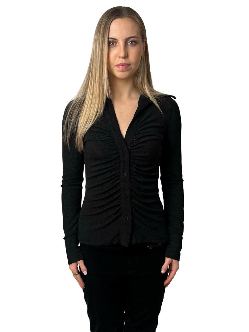 O.P On Parks Black Ruched Metallic Long Sleeve. Size: 8
