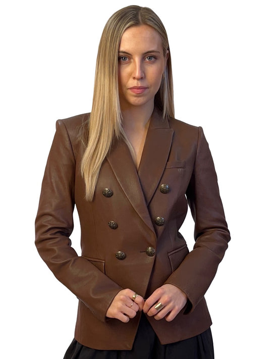 Veronica Beard Brown Double Breasted Leather Blazer. Size: 2