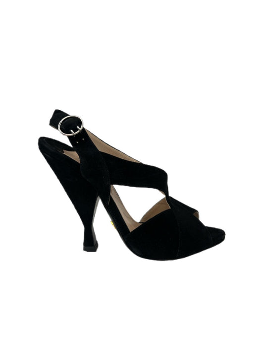 Prada Black Suede Cross Over Heels. Size: 38.5