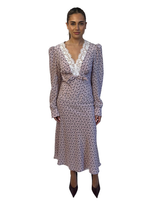 Alessandra Rich Lilac Floral Laced Trimmed Silk Dress. Size: 40