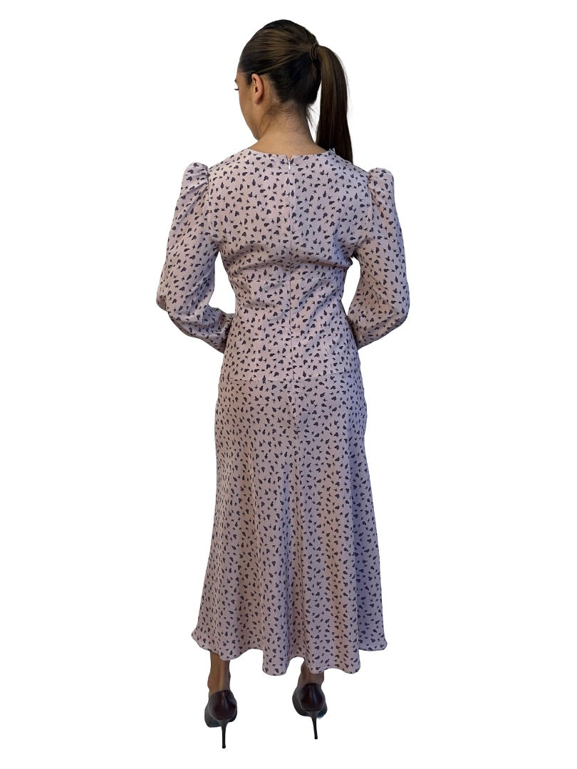 Alessandra Rich Lilac Floral Laced Trimmed Silk Dress. Size: 40