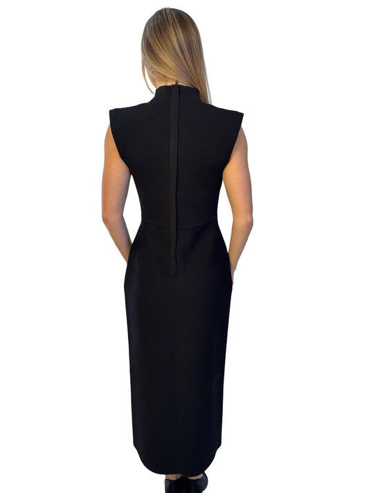 Scanlan Theodore Black Crepe Knit Sleeveless Dress. Size: L