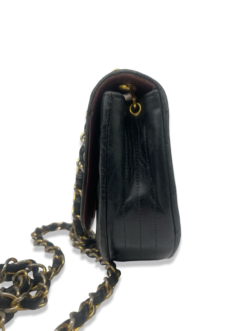 Chanel Black Vintage Quilted Lambskin Half Moon Flap Bag.