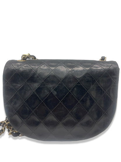 Chanel Black Vintage Quilted Lambskin Half Moon Flap Bag.