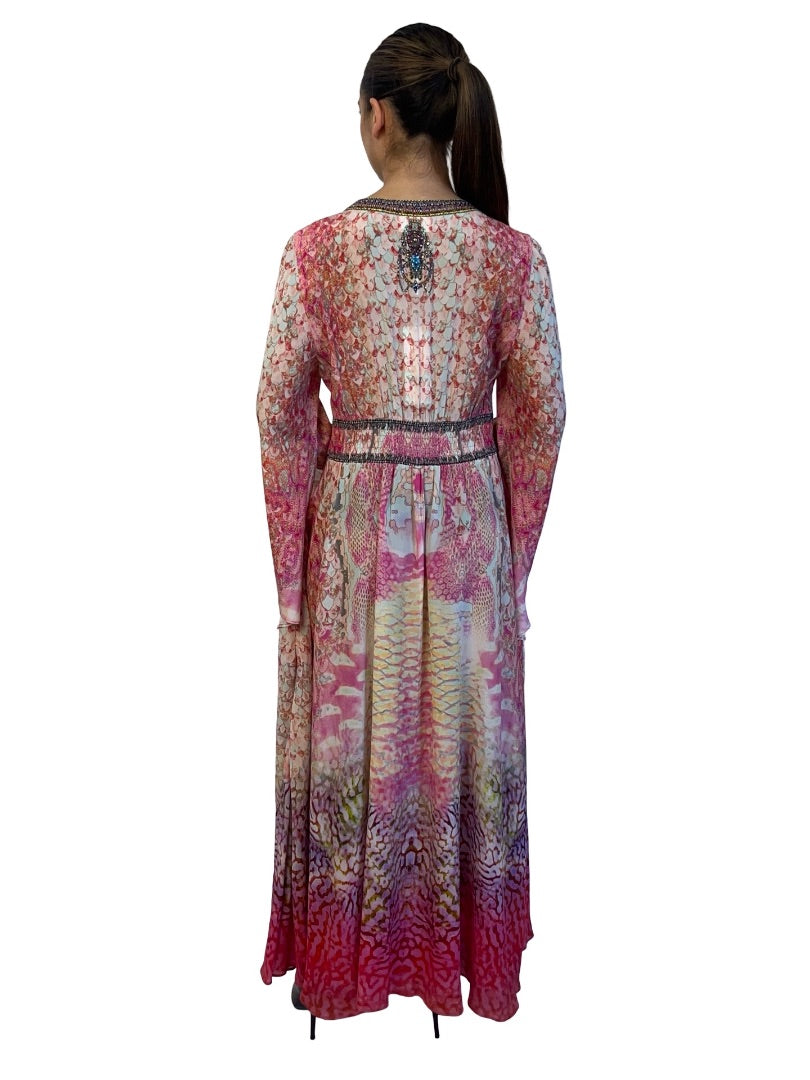 Camilla Pink Serpentine Dreams Kimono Sleeve Dress w/ Shirring Detail. Size: S