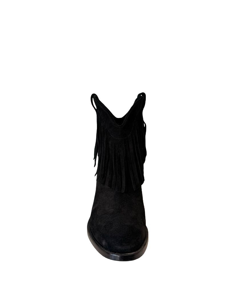 Saint Laurent Black Western Suede Fringe Ankle Boot. Size: 39