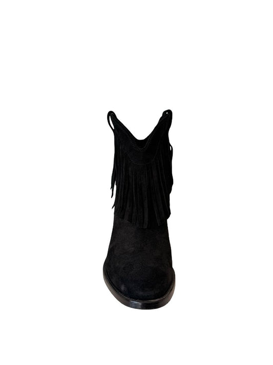Saint Laurent Black Western Suede Fringe Ankle Boot. Size: 39