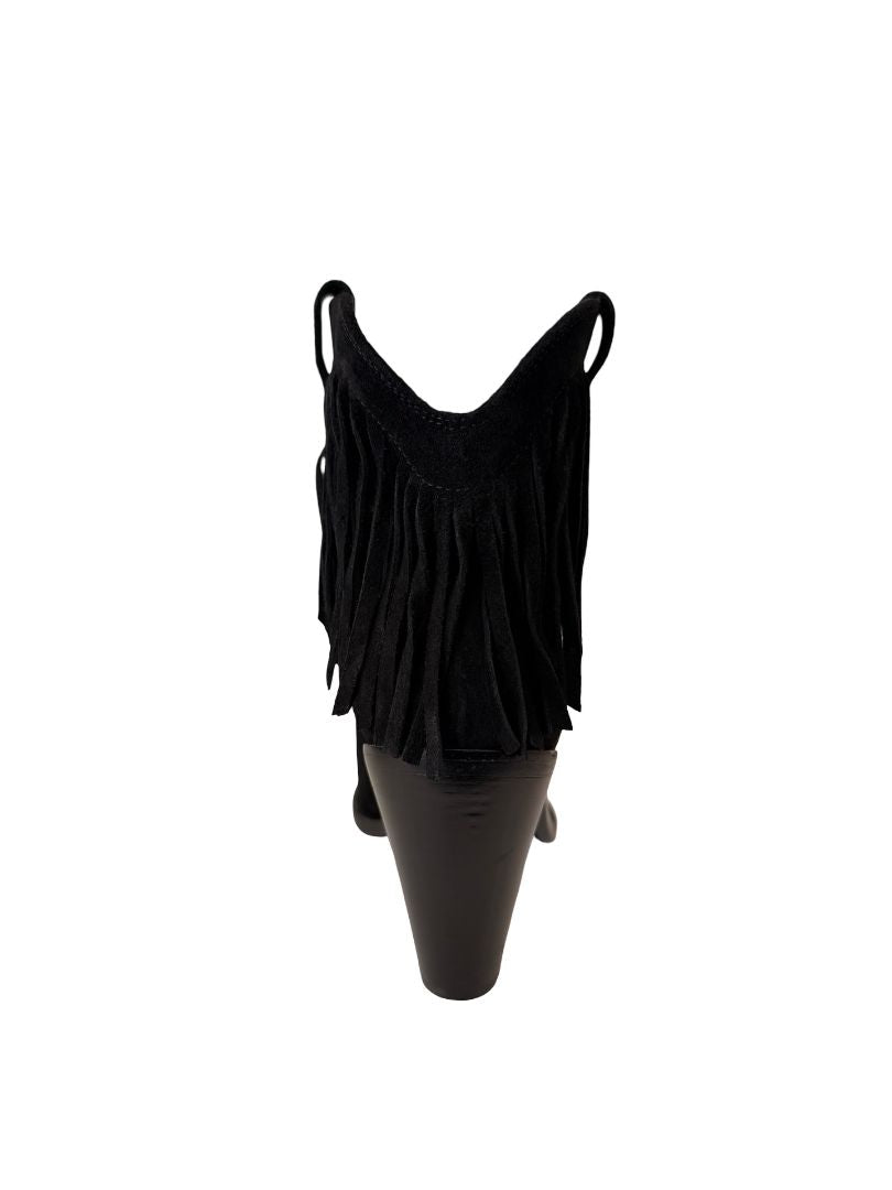 Saint Laurent Black Western Suede Fringe Ankle Boot. Size: 39