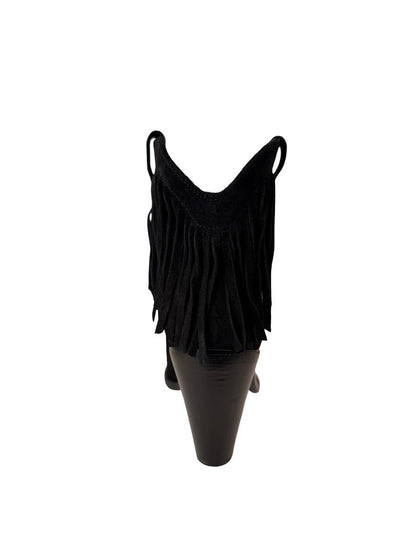 Saint Laurent Black Western Suede Fringe Ankle Boot. Size: 39