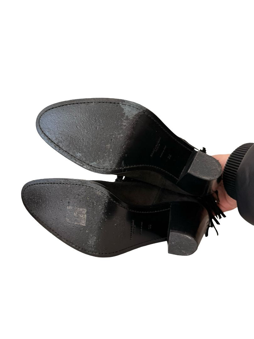 Saint Laurent Black Western Suede Fringe Ankle Boot. Size: 39