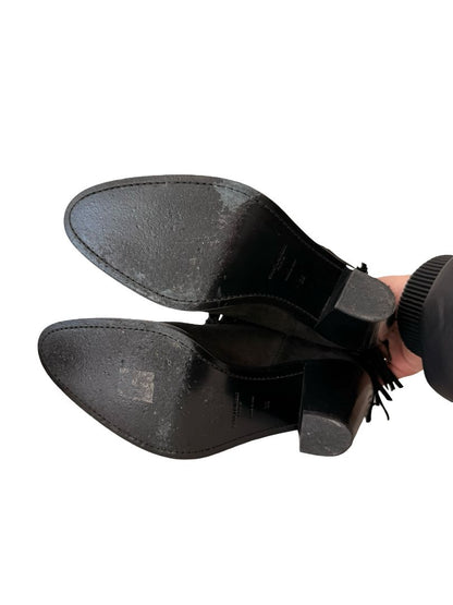 Saint Laurent Black Western Suede Fringe Ankle Boot. Size: 39