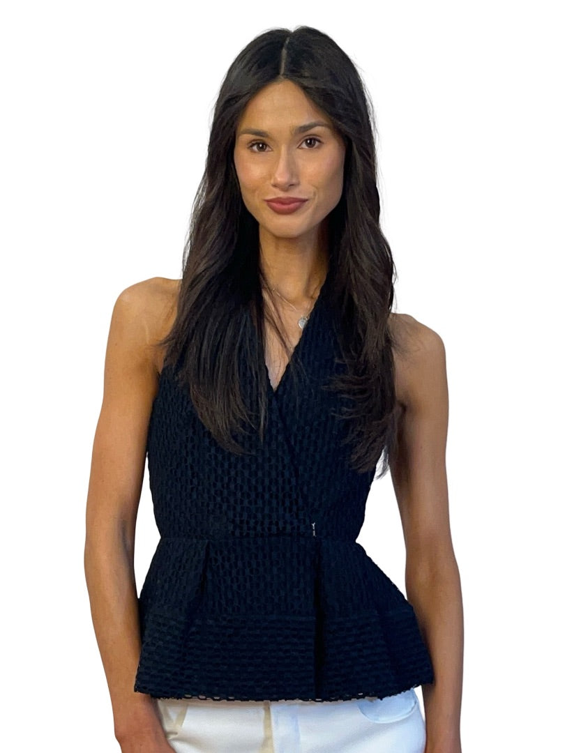 Scanlan Theodore Navy / Black Peplum Mesh Top. Size: 6