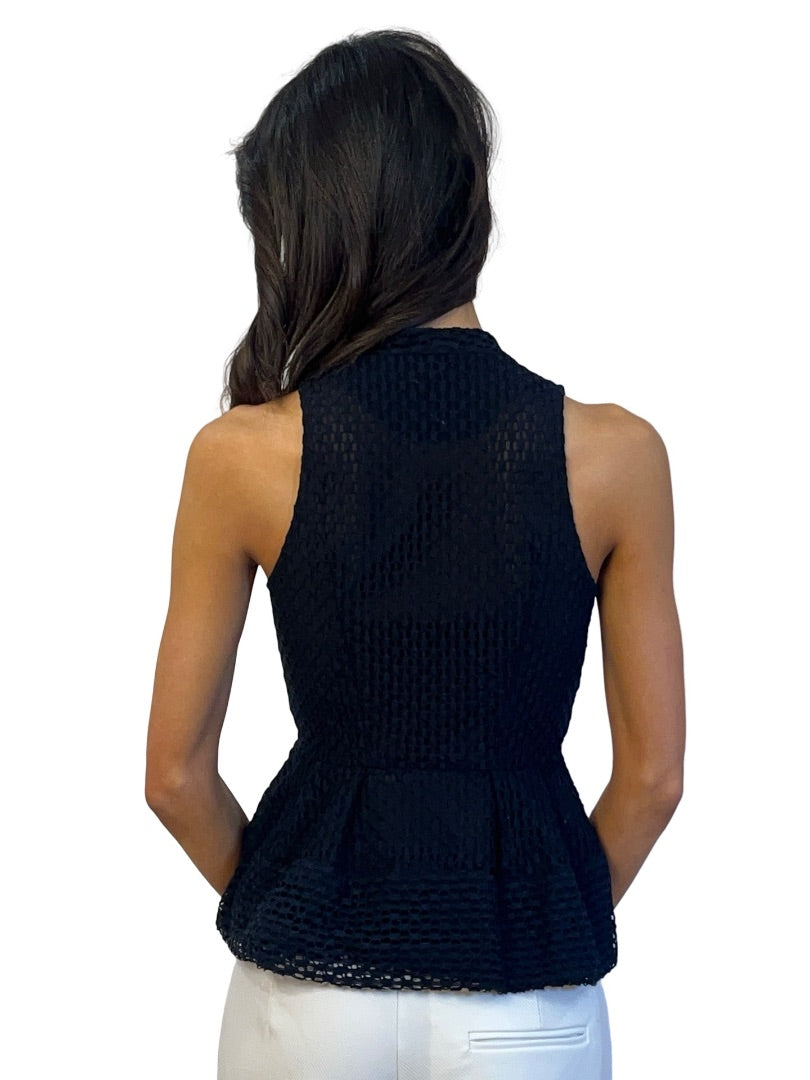 Scanlan Theodore Navy / Black Peplum Mesh Top. Size: 6