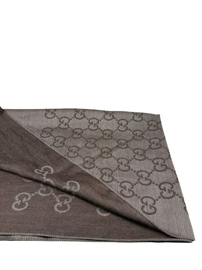 Gucci Grey Reversible GG Wool Blend Scarf.