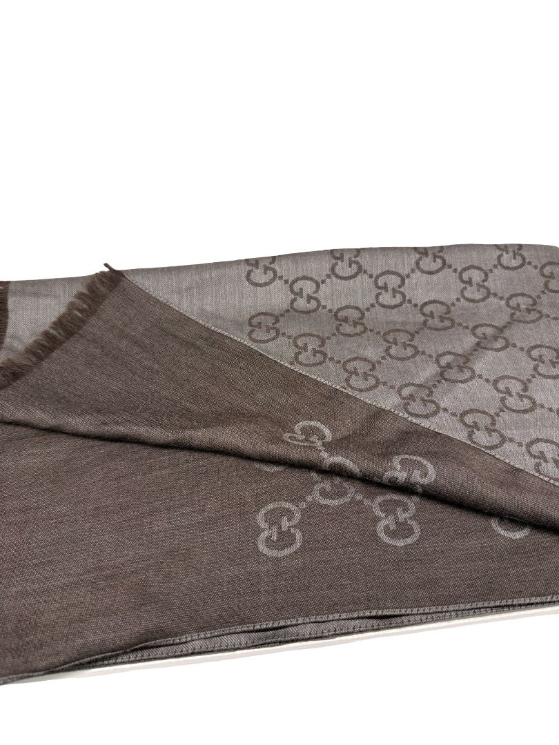 Gucci Grey Reversible GG Wool Blend Scarf.