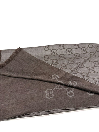 Gucci Grey Reversible GG Wool Blend Scarf.