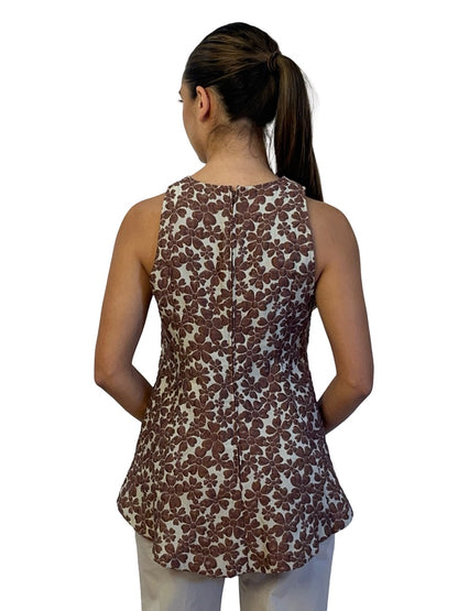 Scanlan Theodore Brown / Neutral Jacquard Floral Sleeveless Top. Size: 8