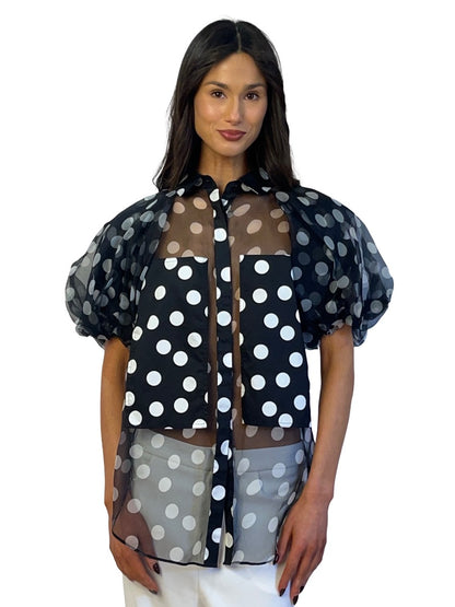 Lee Mathews Black / White Organza Polka Dot Blouse. Size: 00