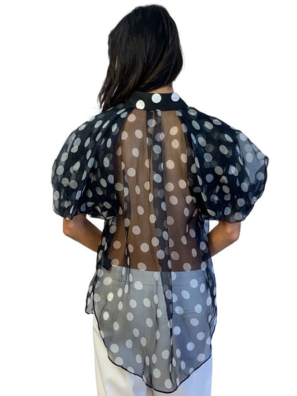 Lee Mathews Black / White Organza Polka Dot Blouse. Size: 00