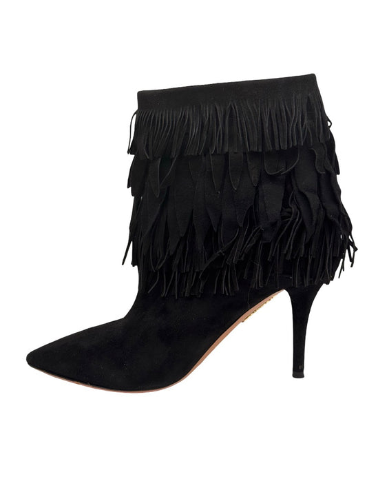 Aquazzura Black Suede Fringe Boots. Size: 35