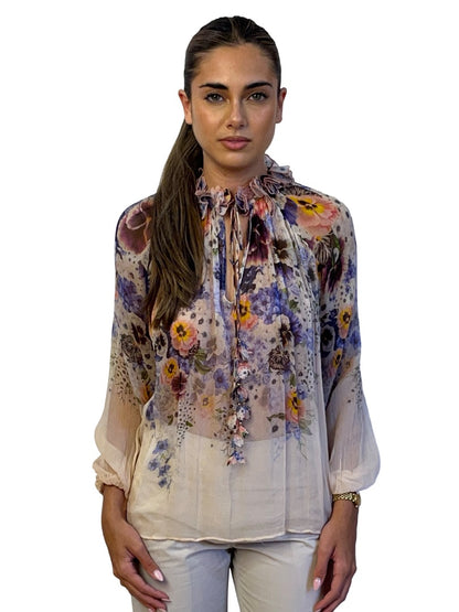 Zimmermann Purple / Multi-Colour Tama Flower Collar Blouse. Size: 0P