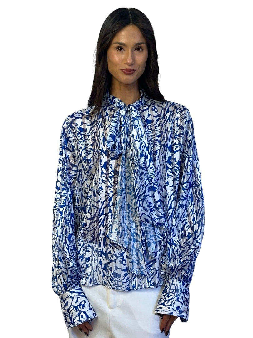 Carla Zampatti Blue / White The cobalt Print Enchantment Shirt. Size: 10