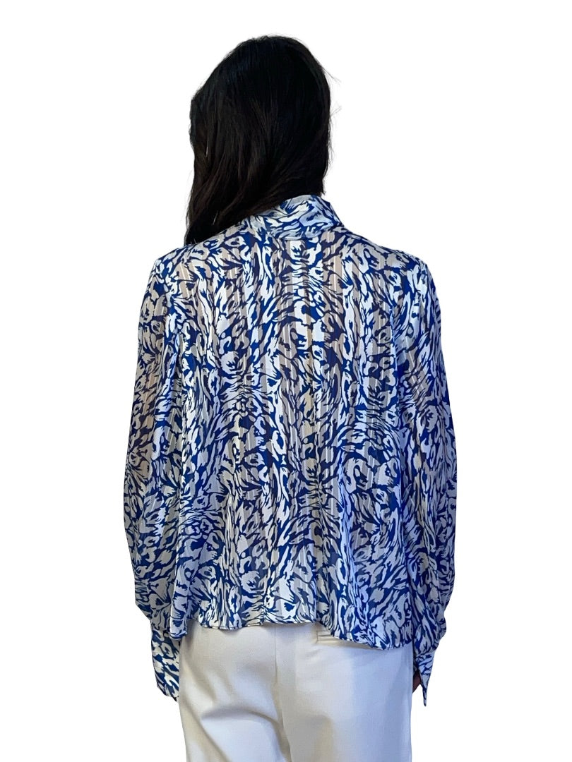 Carla Zampatti Blue / White The cobalt Print Enchantment Shirt. Size: 10