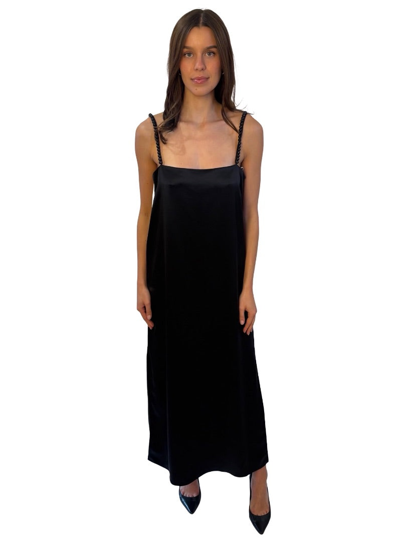 Camilla and Marc Black Satin Beaded Strap Slip Dress. Size: 10