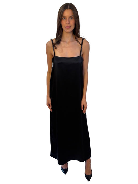 Camilla and Marc Black Satin Beaded Strap Slip Dress. Size: 10