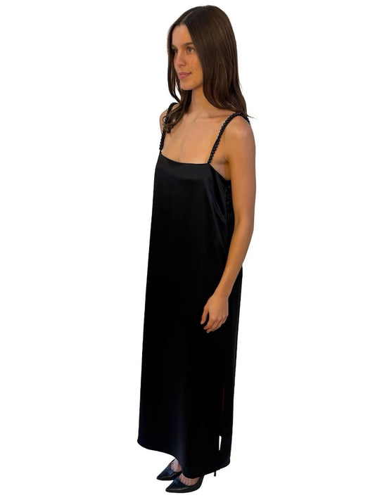 Camilla and Marc Black Satin Beaded Strap Slip Dress. Size: 10