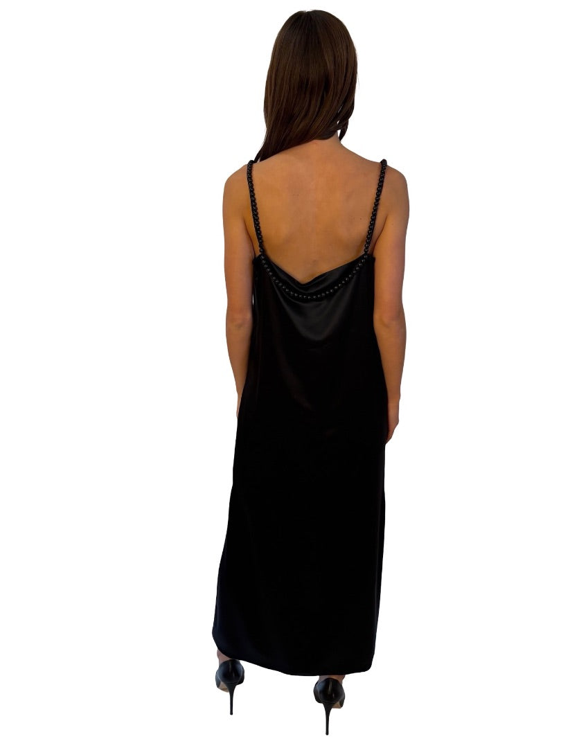 Camilla and Marc Black Satin Beaded Strap Slip Dress. Size: 10