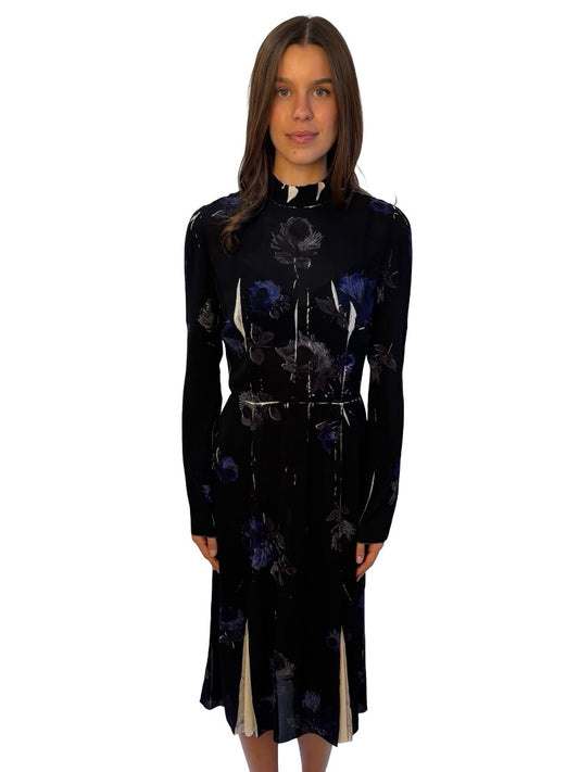 Prada Black/Blue Floral Semi Sheer Silk Dress. Size: 44