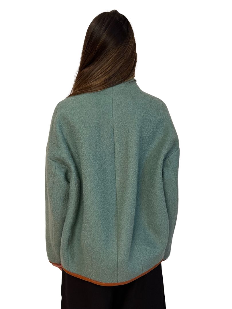 O.P On Parks Teal Wool Blend 'Marc' Zip Up Jacket W Camel Trim. Size: 8