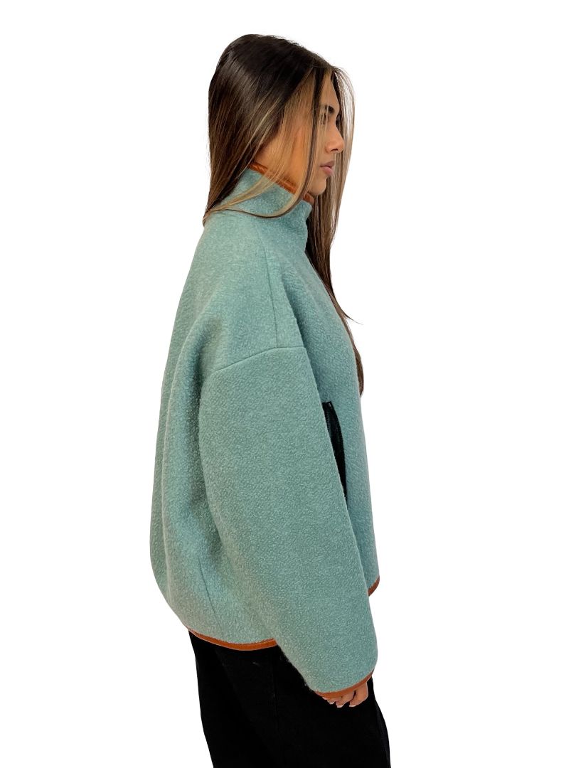 O.P On Parks Teal Wool Blend 'Marc' Zip Up Jacket W Camel Trim. Size: 8
