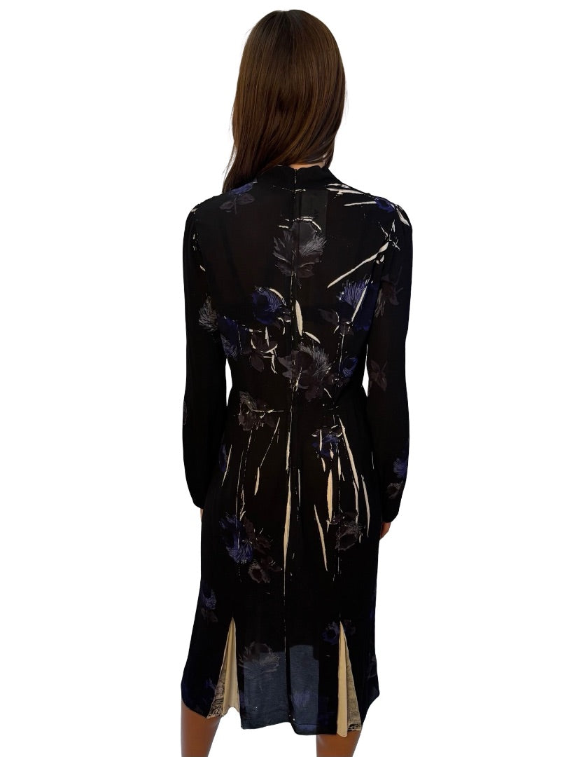 Prada Black/Blue Floral Semi Sheer Silk Dress. Size: 44