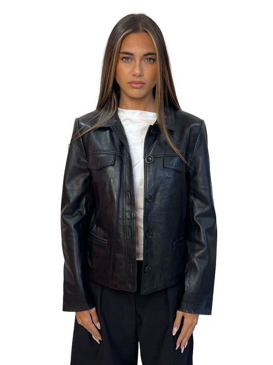 Zadig & Voltaire Black Pocket Leather Button Up Jacket. Size: L