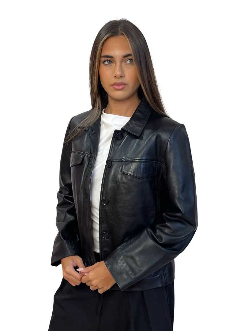 Zadig & Voltaire Black Pocket Leather Button Up Jacket. Size: L