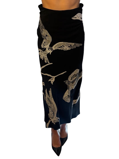 Alexander McQueen Black / White Bird & Branch Lace Embroidered Skirt. Size: 44