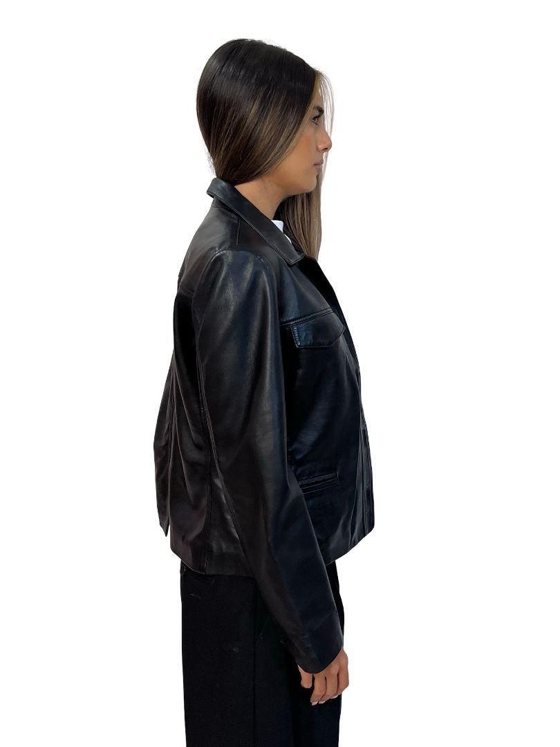 Zadig & Voltaire Black Pocket Leather Button Up Jacket. Size: L