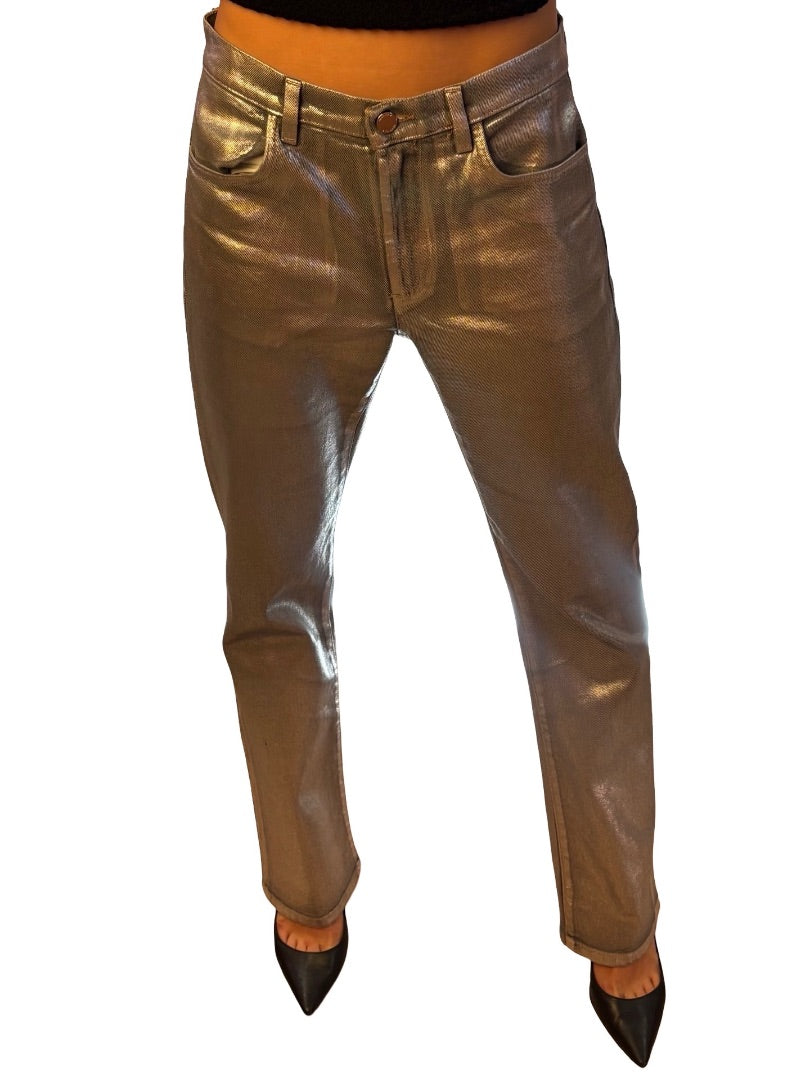 Beatrice Silver Metallic Slim Jean. Size: 27