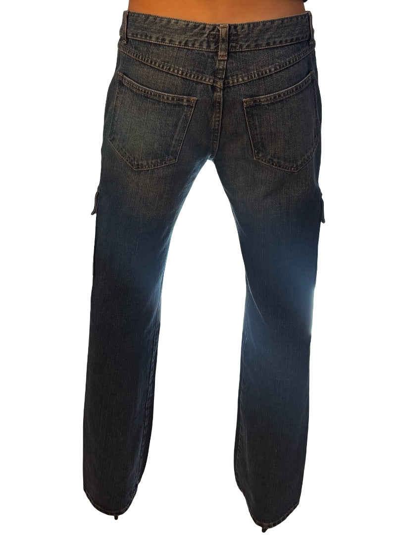 Burberry Blue Denim Cargo Jeans W Zip/Pocket Detail. Size: 10