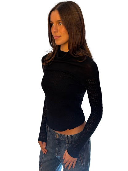Paul & Shark Black Wool/Cashmere Turtleneck Crochet Long Sleeve. Size: S