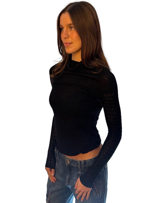 Paul & Shark Black Wool/Cashmere Turtleneck Crochet Long Sleeve. Size: S