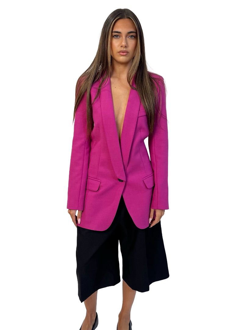 Smythe Pink Wool Blend Longline Blazer. Size: 6