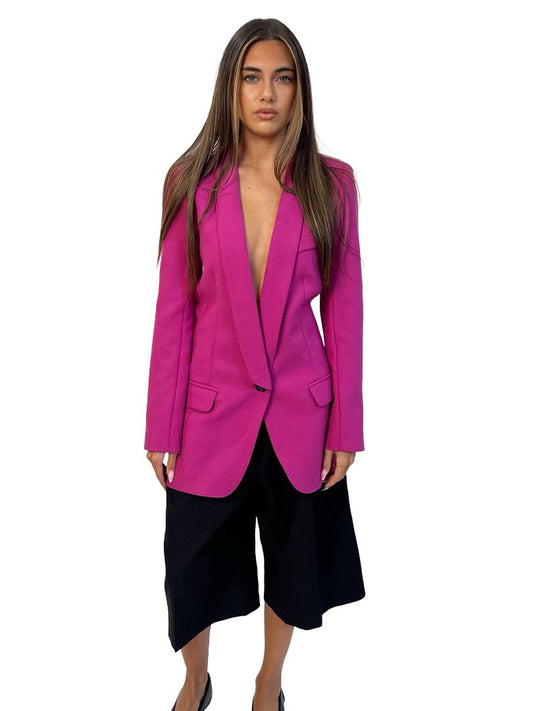 Smythe Pink Wool Blend Longline Blazer. Size: 6