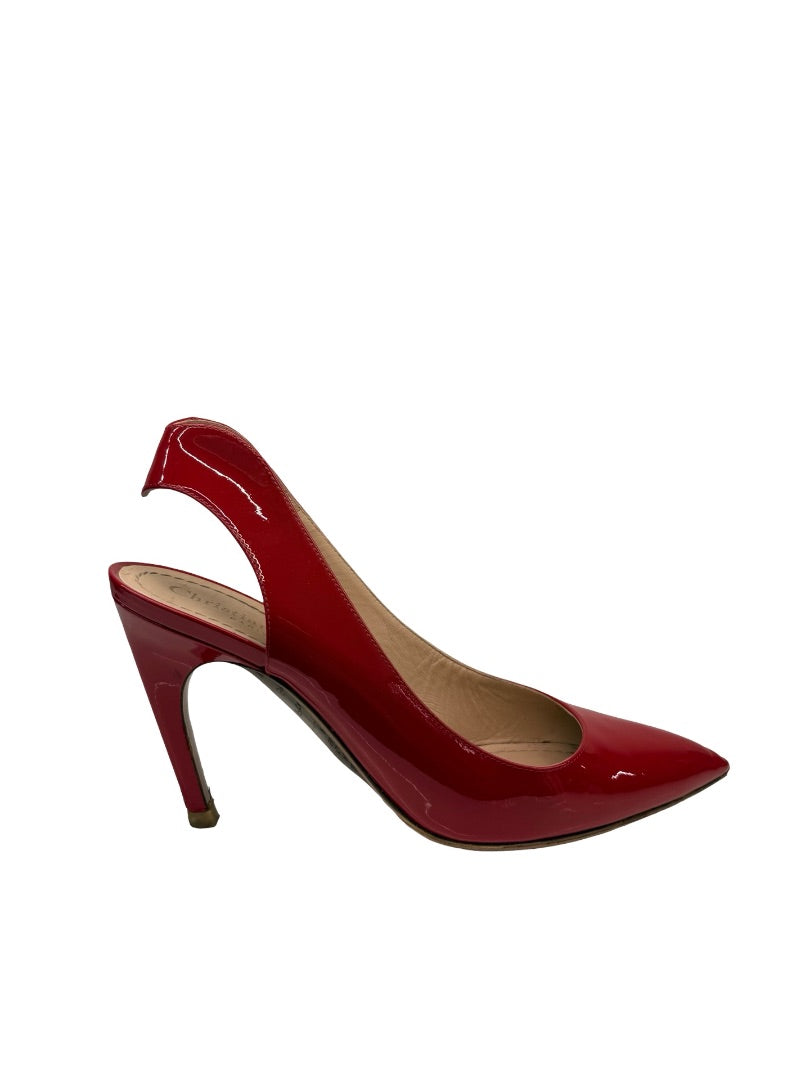 Christian Dior Red Obsesse-D Patent Calfskin Slingback Pump. Size: 37.5