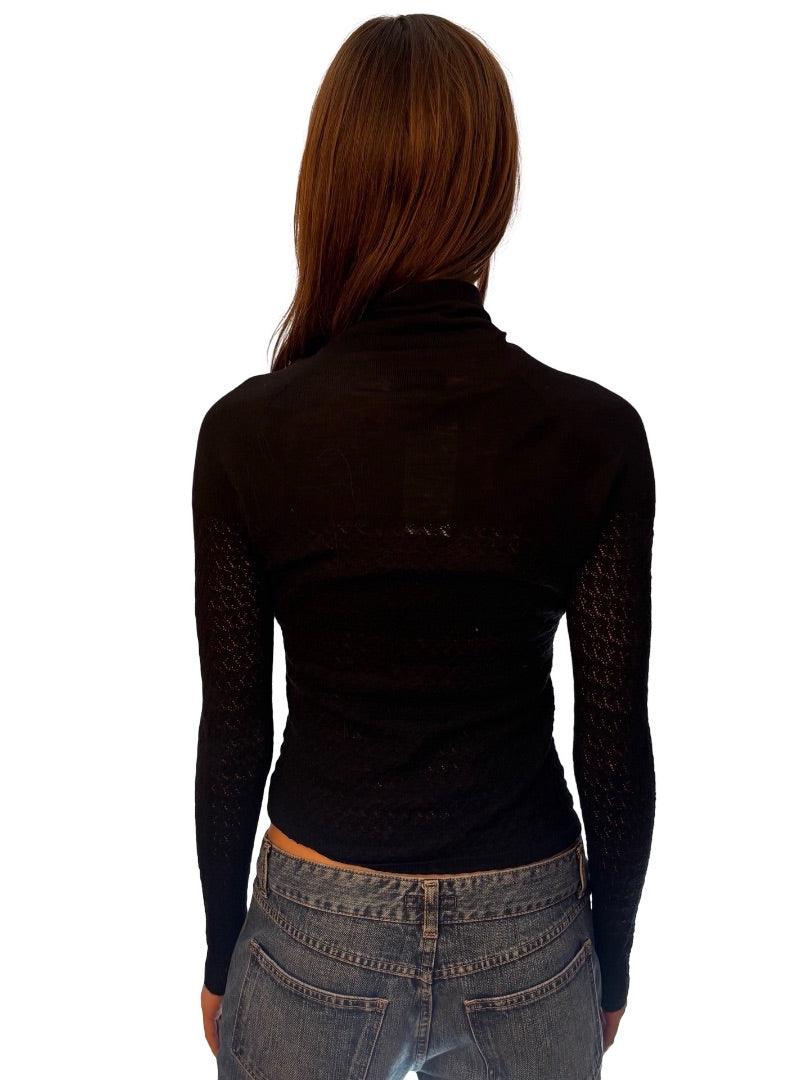 Paul & Shark Black Wool/Cashmere Turtleneck Crochet Long Sleeve. Size: S